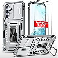 Phone Case for Samsung Galaxy S23 FE, Military Grade Samsung Galaxy S23 FE Case with Screen Protector [2 Pack] with Slide Camera Cover, Built-in Magnetic Ring Kickstand, Grey