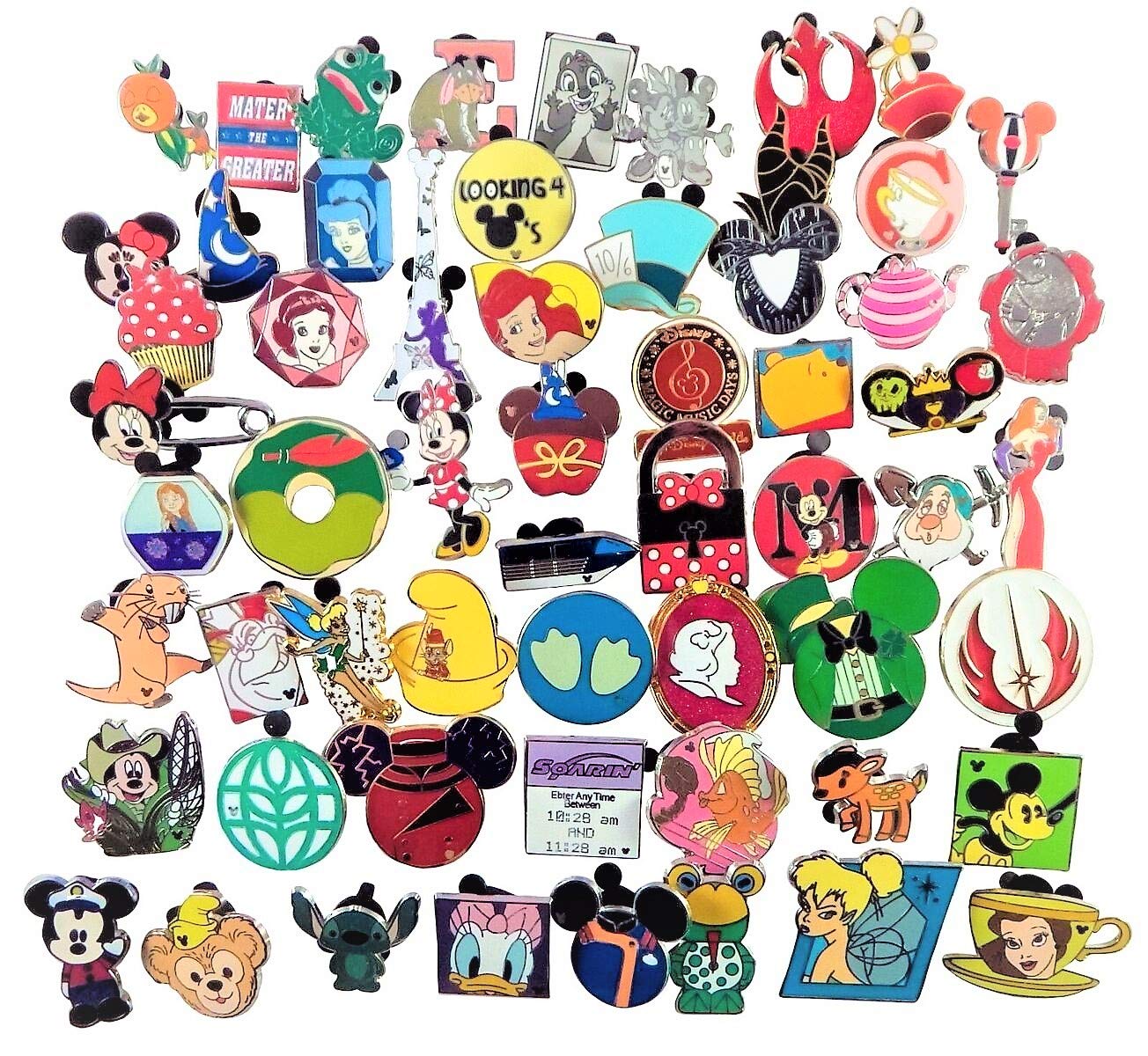 Cute Dicney Trading Pin Lot Mixed Pins with Lanyard - Tradable Metal Set Mickey Head Backing - 100% Tradable at Parks Collector- No Doubles - Assorted Pin Lot (15 Pin Lot & Disney Lanyard)