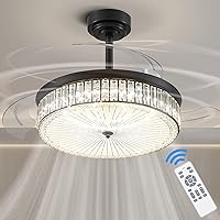 Fandelier Ceiling Fan with Light and Remote, Modern Retractable Ceiling Fan with Light, 6 Speed Crystal Chandelier Fandelier Ceiling Fan with Reversible Motor for Bedroom Living Room