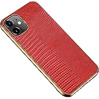 Case Compatible with iPhone 12 Pro Max 6.7 inch, Super Slim Premium Genuine Leather Case, Electroplating, Shockproof Cover Stylish Protective Cover for iPhone 12 Pro Max (Color : Red)