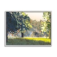 Stupell Industries Modern Cottage Home Landscape Geometric Shapes Abstract Trees Grey Framed Wall Art, 14 x 11, Green