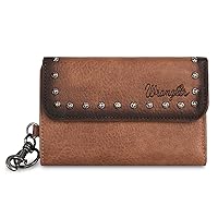 Wrangler Wallet for Women Slim Trifold Studded Accents Key Chain Wallet Vegan Leather WG64-W001BR