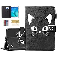 Dteck Protective Case for Samsung Galaxy Tab A 8.0 2015 (SM-T350) Tablet - Pretty Smart Slim Flip Leather Wallet Bumper Case Cover with Auto Sleep Wake/Adjustable Viewing Stand (Black Cat)