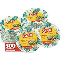 Glad Disposable Paper Bowls with Palm Leaves Design, 16 Ounces, Soak Proof, Cut-Proof, Microwaveable, 300 Count | Heavy Duty Disposable Bowls for Everyday Use | Strong Paper Bowls
