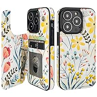 HAOPINSH for iPhone 13 Pro Case Wallet with Card Holder, Floral Flower Pattern Back Flip Folio PU Leather Kickstand Card Slots Case for Women Girls, Double Magnetic Clasp Shockproof Cover 6.1