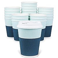 Disposable Coffee Cups With Lids - 12 oz To Go Coffee Cups (80 Set) With Sturdy Lids Prevent Leaks! Paper Hot Cup Holds Shape With Hot, Cold Drinks. Ripple Cups Protect Fingers from Heat!