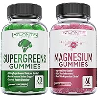 Supergreen & Magnesium Gummies - Magnesium Helps Muscles Recover, Delicious Supergreens with Spinach, Broccoli, Beetroot, Green Tea, & Acai for Immunity Support- 60 Gummies