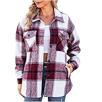 TUNUSKAT Shackets for Women 2023 Fashion Plaid Jacket Casual Long Sleeve Button Down Flannel Shirts Tops Cute Fall Clothes