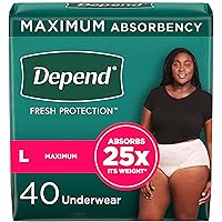 Depend FIT-Flex Incontinence Underwear for Women, Disposable, Maximum Absorbency, Large, 40 Count
