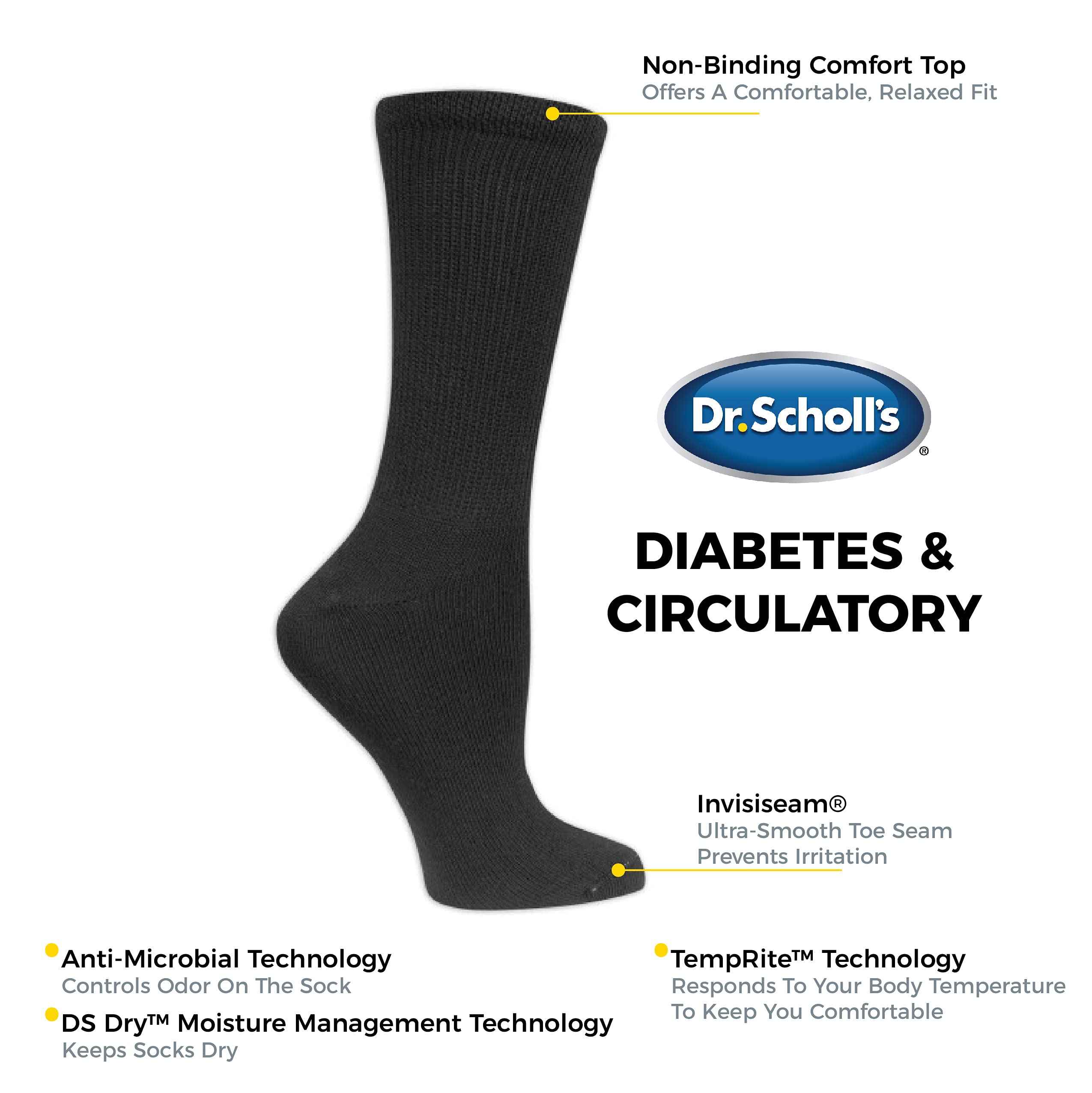 Dr. Scholl's womens Diabetes & Circulator Socks - 4 & 6 Pair Packs - Non-binding Comfort and Moisture Management