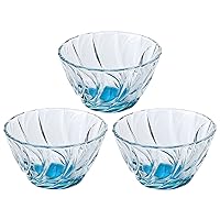 Aderia 7682 Small Glass Bowl, Soir, Raster Small Bowl, Blue, Set of 3, Diameter 4.7 x Height 2.6 inches (12 x 6.5 cm), Shaved Ice, Made in Japan