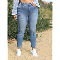 Women's Plus Size Jeans Plus Slant Pocket Skinny Jeans (Color : Medium Wash, Size : XX-Large)