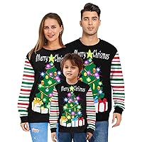Idgreatim Ugly Christmas Sweater Family Matching Sweater with LED Knit Pullover Xmas Party Gift for Women/Men/Boys/Girls