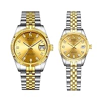 BUREI Men's Luxurious Diamond Automatic Watch Women's Fashion Diamond Quartz Expression Couple Watches Classic Dress Watch