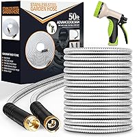 Metal Garden Hose 50ft, Stainless Steel Heavy Duty Water Hose with 10 Function Nozzle Flexible, Lightweight, Kink Free, Pet Proof, Puncture Proof Hose for Yard, Outdoor