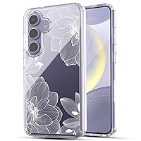 RANZ Case for Galaxy S24, Anti-Scratch Shockproof Series Clear Hard PC+ TPU Bumper Protective Cover Case for Samsung Galaxy S24 - Lace Chrysanthemum