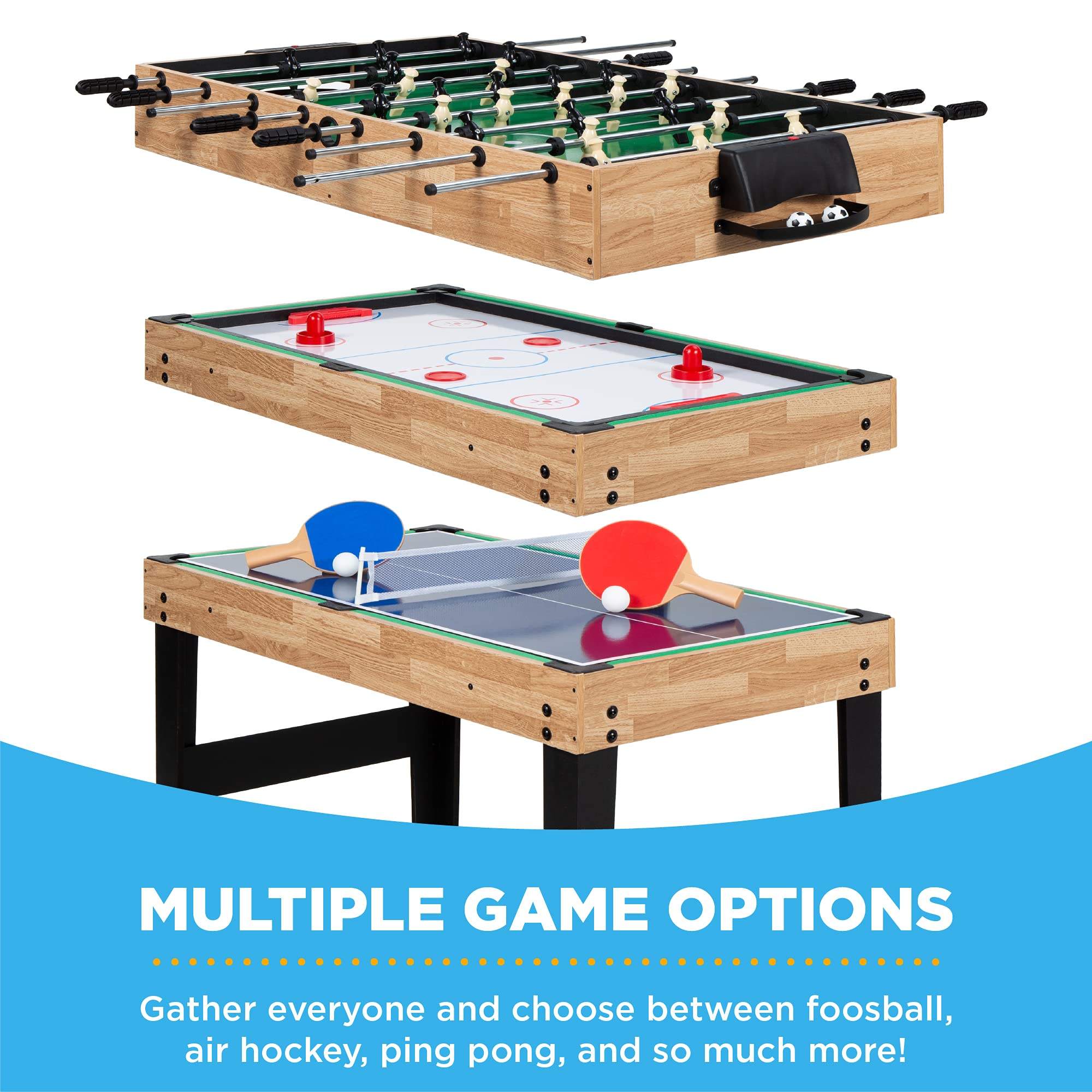 Best Choice Products 2x4ft 10-in-1 Combo Game Table Set for Home, Game Room, Friends & Family w/Hockey, Foosball, Pool, Shuffleboard, Ping Pong, Chess, Checkers, Bowling, and Backgammon - Natural