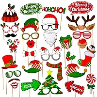 Christmas Photo Booth Props Kit(32Pcs) DIY Photo Booth Prop Pose Sign Kits for Adults Kids for Christmas Party Supplies (Christmas)