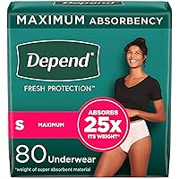 Depend Fresh Protection Adult Incontinence & Postpartum Bladder Leak Underwear for Women, Disposable, Maximum, Small, Blush, 80 Count (2 Packs of 40), Packaging May Vary