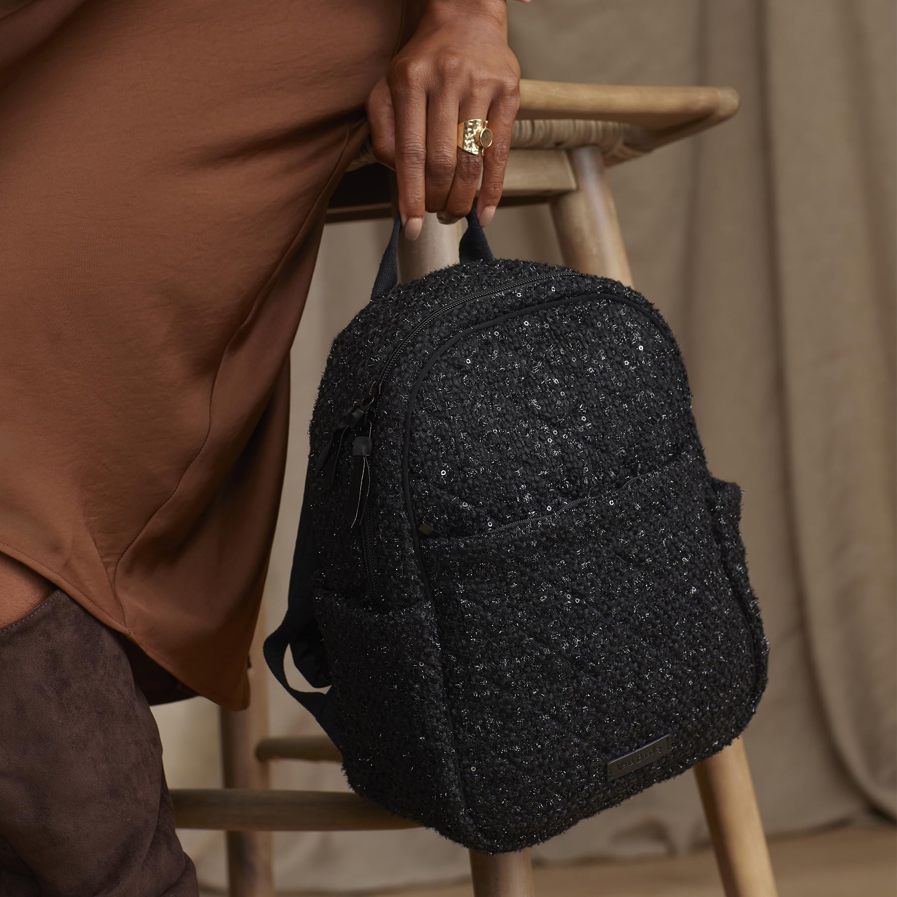 Vera Bradley Women's Cotton Small Backpack, Black, One Size
