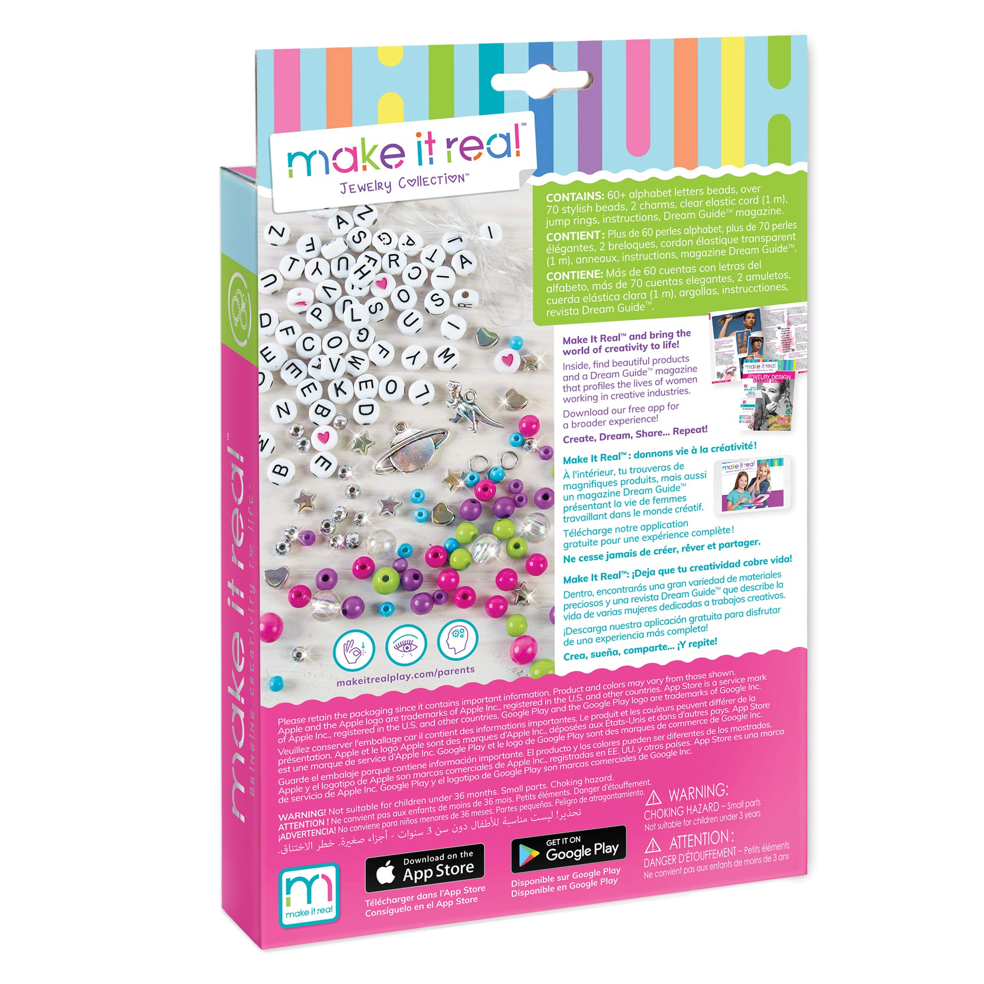 Make It Real: Block ‘N Rock Bracelets Kit - Create 4 Unique Letter Charm Bracelets, 147 Pieces, Includes Play Tray, All-in-One, DIY Bead Jewelry Kit, Tweens & Girls, Arts & Crafts, Kids Ages 8+