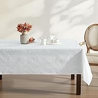 Laura Ashley Tablecloth Raised Woven Embroidered Jacquard Fabric, Wrinkle Resistant for Dining, Holiday, Party, Wedding or Banquet, 60