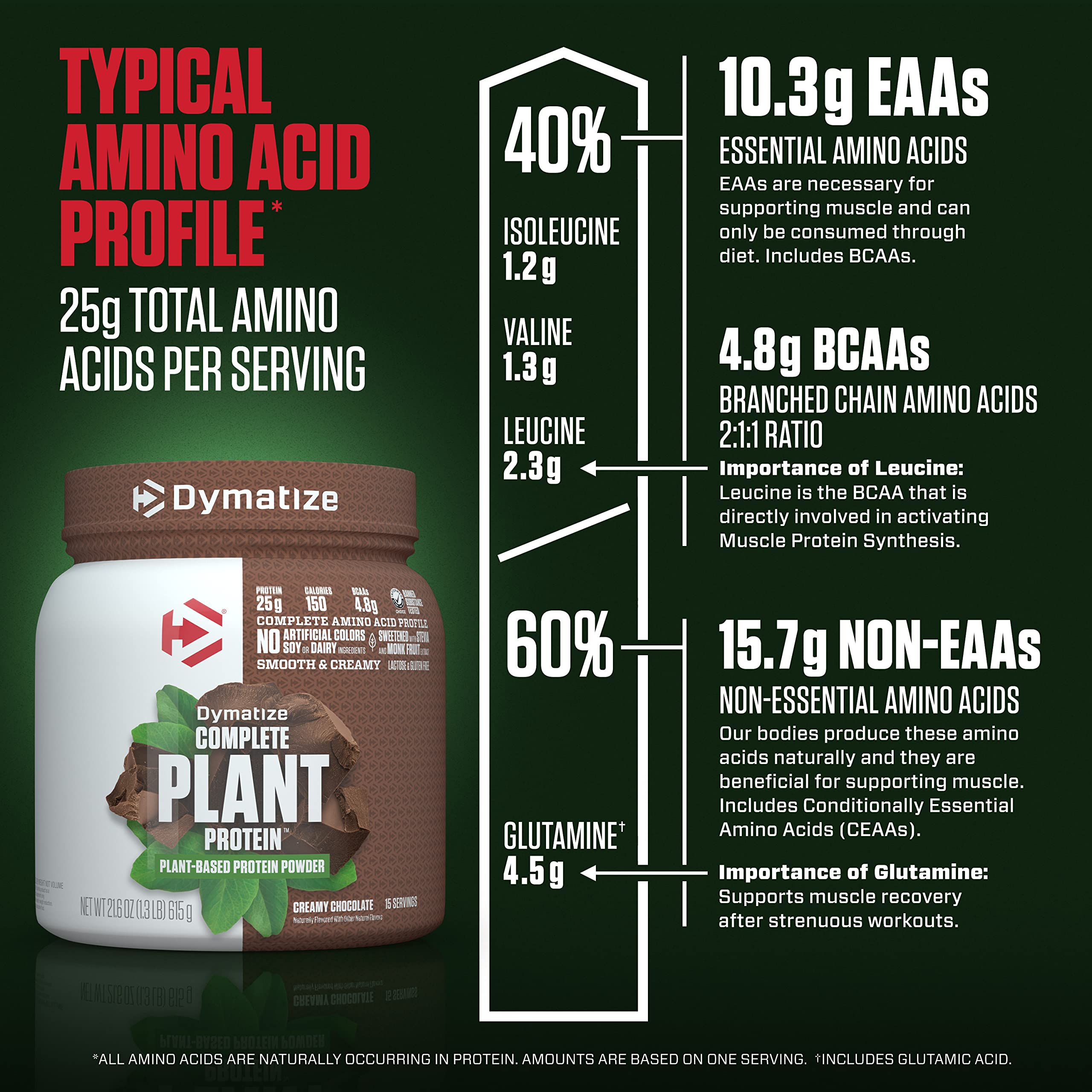 Dymatize Vegan Plant Protein, Creamy Chocolate, 25g Protein, 4.8g BCAAs, Complete Amino Acid Profile, 15 Servings