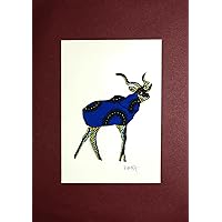 NOVICA Handmade Deer Blue Signed Mixed Media Painting of from Ghana Multicolor Paintings Modern and Freestyle Cultural 'Deer Blue'