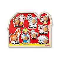 Farm Animals Jumbo Knob Wooden Puzzle - Wooden Peg Chunky Baby Puzzle, Preschoool Learning, Knob Puzzle Board For Toddlers Ages 1+