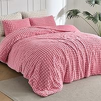 ENJOHOS Pink Faux Fur Comforter Queen, Ultra Soft Fluffy Comforter Set, Comforter Set Queen Size, Winter Warm Fuzzy Bedding Set, Luxury Plush Bed Set 3pcs (1 Shaggy Comforter, 2 Pillowcases)