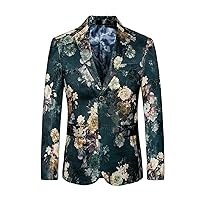 UNINUKOO Mens Floral Tuxedo Suit Jacket Casual Dress Party Flower Pattern Blazer for Men