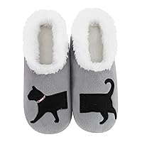 Snoozies Pairable Slipper Socks - Funny House Slippers for Women, Non-Slip Fuzzy Slipper Socks - Black Cat
