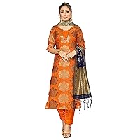 Customized Readymade Women's Indian Pakistani Dress || Banarasi Art Silk Stitched Woven Salwar Kameez Dupatta Suit
