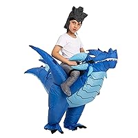 Spooktacular Creations Inflatable Costume for Kids, Ride An Ice Dragon Inflatable Costume with Hat, Cool Ride On BlowUp Dragon Costume Blue (Child 7-10 yr)