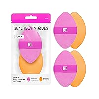 Miracle 2-In-1 Powder Puff, Dual-Sided, Full-Size Makeup Blending Puff, Reversible Elastic Band, Precision Tip Makeup Sponge & Powder Puff, For Liquid, Cream & Powder, 2 Count