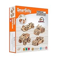 Smartivity Torque Busters 3D Wooden Car Engineering STEM Toy Building Set for Kids Ages 6 and Up, Includes Rubber Bands, Engineered Wood Components, Instruction Manual, Learner's Log