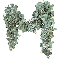 Ouddy Decor Eucalyptus Garland 6.56 Ft Lush Silver Dollar Eucalyptus Leaves Boxwood Artificial Faux Greenery Garland Vines for Baby Shower Wedding Party Table Runner Room Home Mantle Decor
