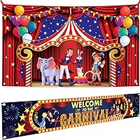 KatchOn, Carnival Backdrop for Carnival Decorations - Large 72x44 Inch | Welcome To The Carnival Banner - Large, 120X20 Inch | Circus Backdrop, Carnival Signs for Yard | Carnival Decorations for Event