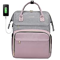 LOVEVOOK Laptop Backpack for Women Fashion Business Computer Backpacks Travel Bags Purse Doctor Nurse Work Backpack with USB Port, Fits 17-Inch Laptop Grey-Light Purple