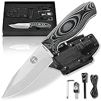 Survival Camping Knife | Fixed Blade Hunting Knife W Sheath | Gift Set For Him Knife with Fire Starter, G10 Scraper & Paracord for Bushcraft Outdoor (Classic)