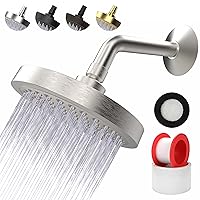Shower Head - High Pressure Rain Booster - Anti Clog Self Cleaning Adjustable Showerhead - Tool-less 1 min Install - Universal Replacement Brushed Nickel - Rainfall 6 inch