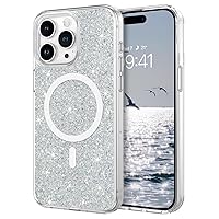 YINLAI Case for iPhone 15 Pro max 6.7-Inch, [Compatible with MagSafe] Clear Glitter Magnetic Case Slim Bling Sparkly Women Girls Girly Soft Cute Shockproof Protective Phone Cover, Sliver