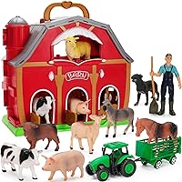Farm Animals Toys for 1 2 3 4 5 Year Old Toddlers Girls Boys, Big Red Barn Farm with Figures Animals and Tractor Toys for Kids, Farm Playset Educational Learning Toys, Ideal Christmas Birthday Gifts