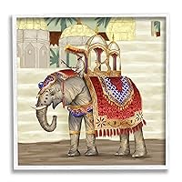 Stupell Industries Elephant Parade Eastern Culture Dome Architecture, Designed by Ziwei Li White Framed Wall Art, 12 x 12, Beige