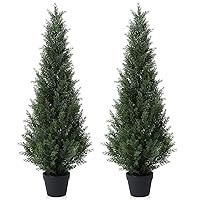 4FT Artificial Cedar Topiary Trees for Outdoors Potted Fake Cypress Trees Faux Evergreen Plants for Home Porch Decor Set of 2