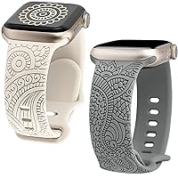 Boho Engraved Band Compatible with Apple Watch Band 41mm 40mm 38mm Women Men Girl, Bohemian Designer Sport Soft Silicone Fancy Dressy Fashion Straps for iWatch Series 9/SE/8/7/6/5/4/3/2/1