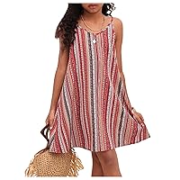 SweatyRocks Girl's Striped A Line Cami Dress Spaghetti Strap V Neck Beach Dresses