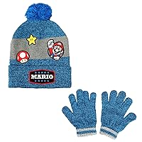 Super Mario Bros Power Ups Kids Knit Cuff Beanie & Gloves Set Multicolored