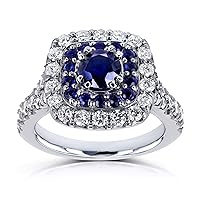 Kobelli 14k White Gold 1 7/8 CTW Double Cushion Halo Semi-split Shank Blue Sapphire and White Diamond Engagement Ring