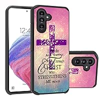 for Samsung Galaxy A54 Case, Christian Cross Bible Verse Quote Phil 4-13 Hybrid Hard PC & Soft Silicone Dual Layer Shockproof Protective Case for Samsung Galaxy A54 5G 6.4 Inch